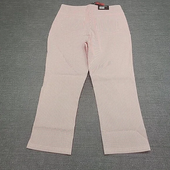 Womens Capri Pull On Striped Pants with Pockets Medium Size Tomato Red/Ivory - Picture 5 of 11